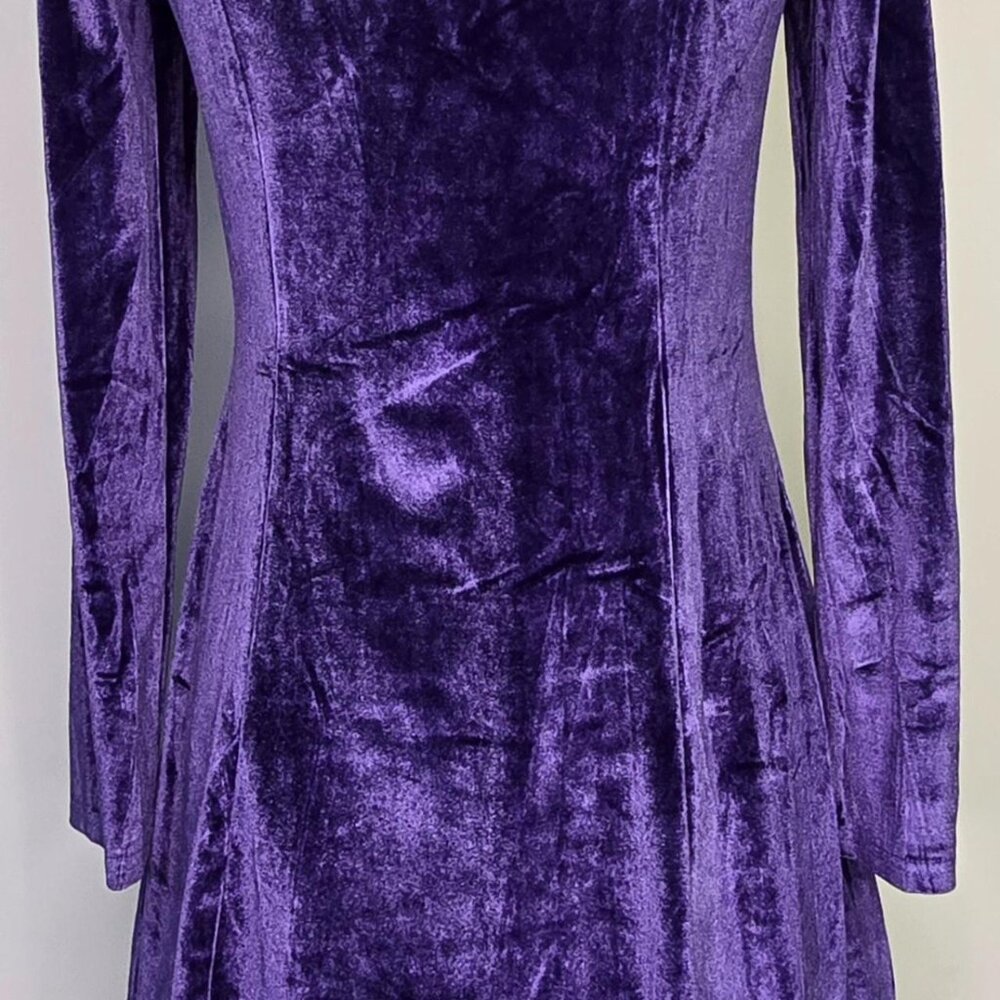 WhimsiGoth Purple Velvet Mini Dress w/ Lace Trim & Cross Pendant – Large - Picture 5 of 8